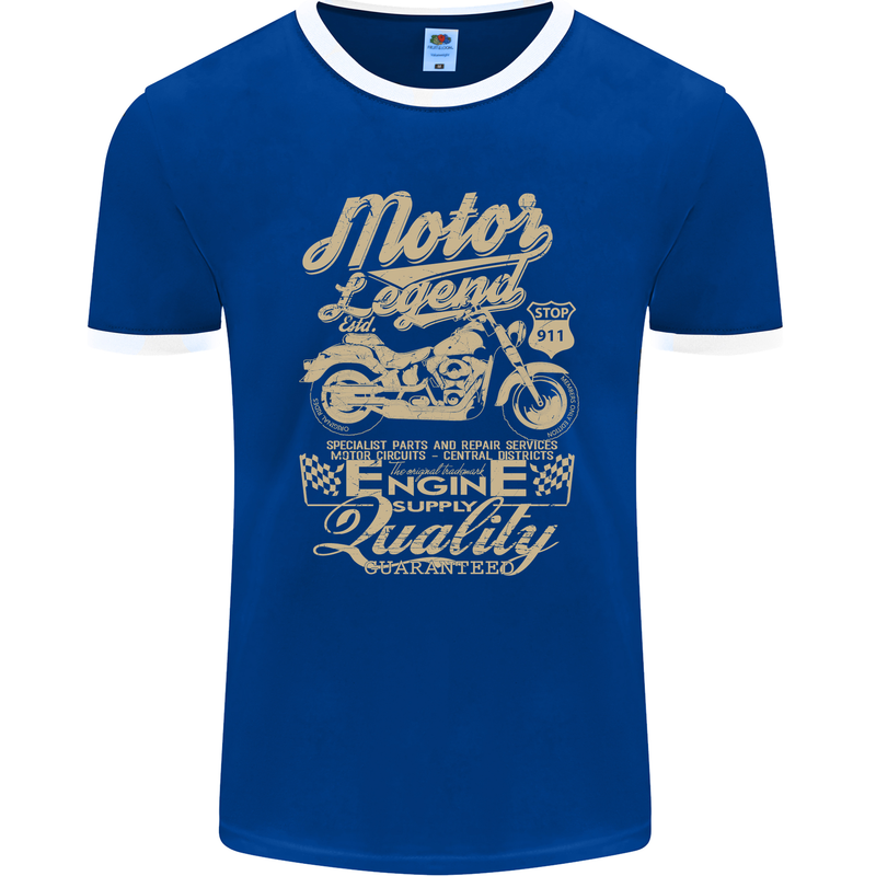 Motor Legend Biker Motorbike Motorcycle Mens Ringer T-Shirt FotL Royal Blue/White