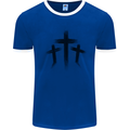 Three Grunge Crosses Gothic Mens Ringer T-Shirt Royal Blue/White