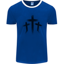 Three Grunge Crosses Gothic Mens Ringer T-Shirt Royal Blue/White