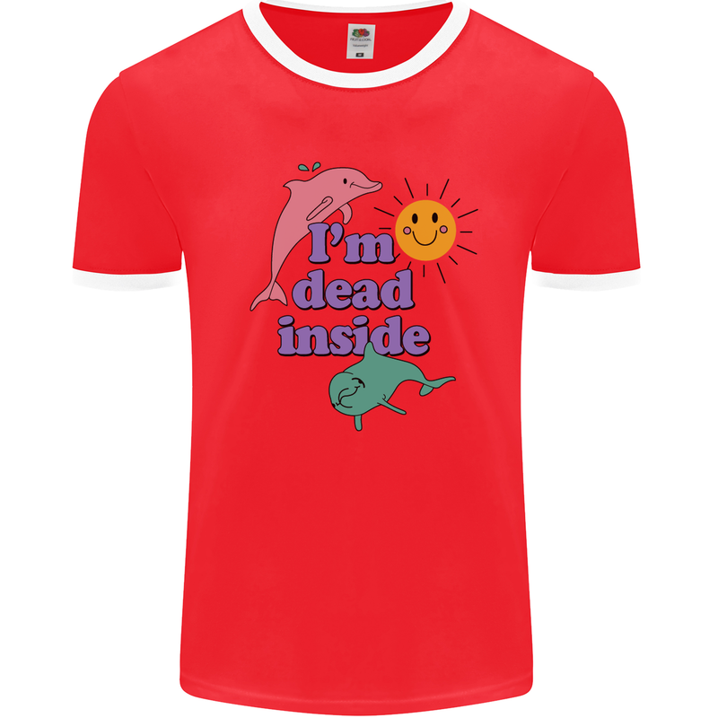 I'm Dead Inside Dolphins Sunrise Mens White Ringer T-Shirt Red/White