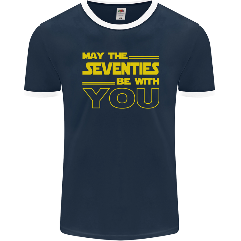 May the 70s Seventies Be With You Sci-Fi Mens Ringer T-Shirt FotL Navy Blue/White