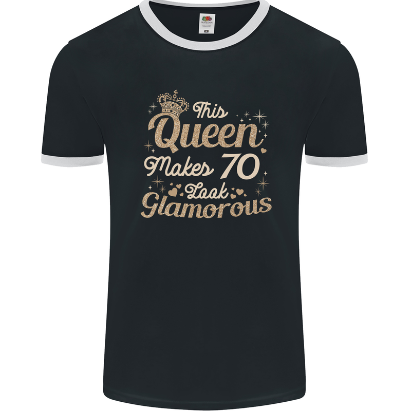 70th Birthday Queen Seventy Years Old 70 Mens Ringer T-Shirt FotL Black/White