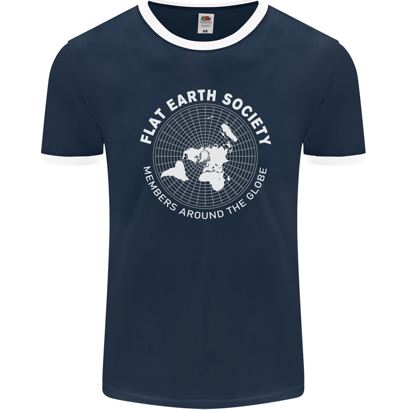 Flat Earth Society Members Around the Globe Mens Ringer T-Shirt FotL Navy Blue/White