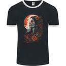 Santa Muerta & Moon Skulls Roses Mens Ringer T-Shirt FotL Black/White