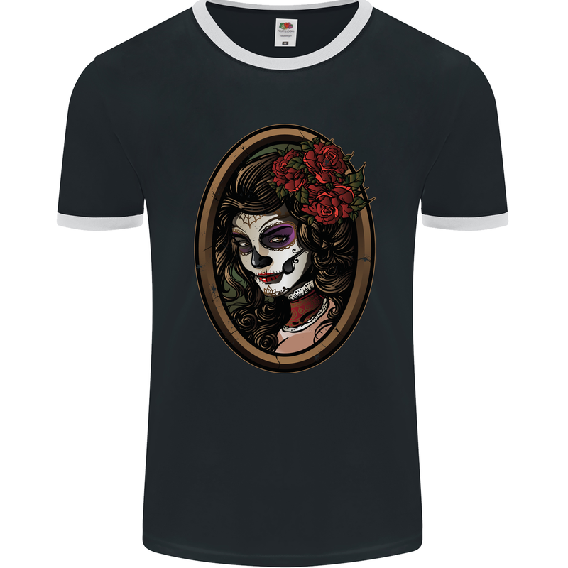 Day of the Dead La Catrina DOTD Sugar Skull Mens Ringer T-Shirt FotL Black/White