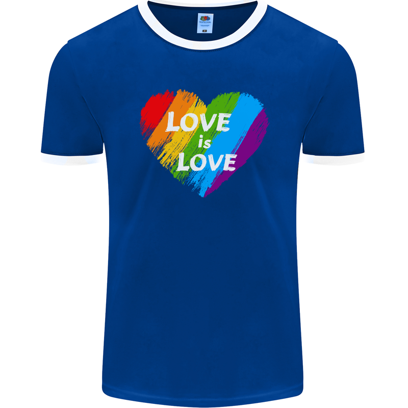 LGBT Love Is Love Gay Pride Day Awareness Mens Ringer T-Shirt FotL Royal Blue/White