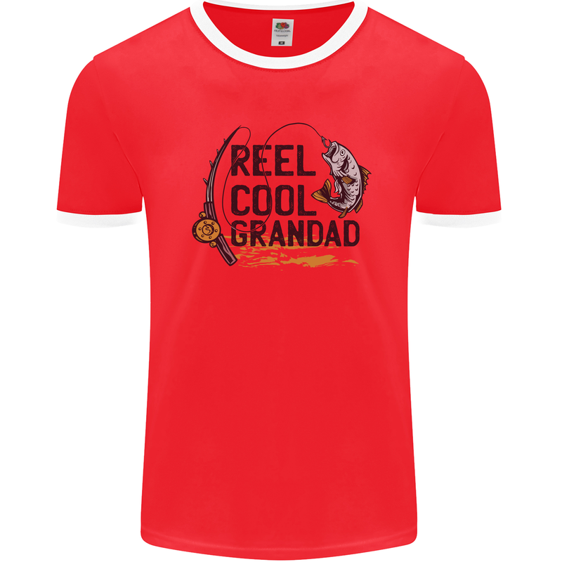 Reel Cool Grandad Funny Fishing Fisherman Mens Ringer T-Shirt FotL Red/White