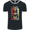 64th Birthday 64 Year Old Level Up Gamming Mens Ringer T-Shirt FotL Black/White