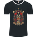 Skull King Playing Cards Biker Motorbike Mens Ringer T-Shirt FotL Black/White