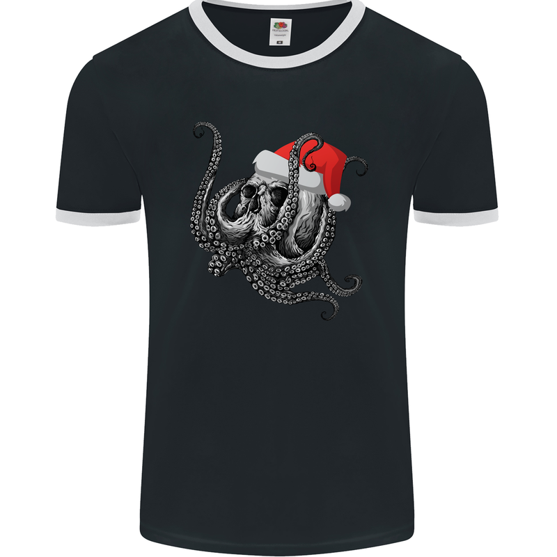 Christmas Cthulhu Skull Mens Ringer T-Shirt FotL Black/White