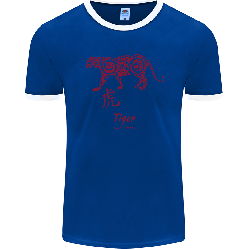 Chinese Zodiac Shengxiao Year of the Tiger Mens Ringer T-Shirt FotL Royal Blue/White