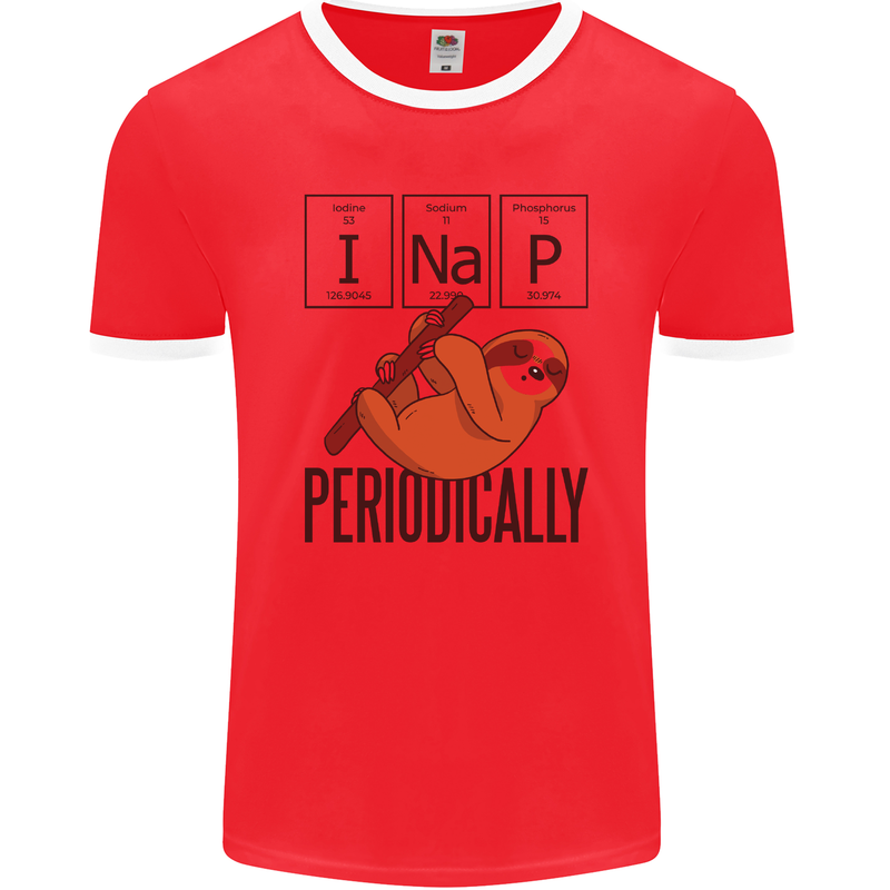 I Nap Funny Periodic Table Sloth Geek Sleep Mens Ringer T-Shirt FotL Red/White