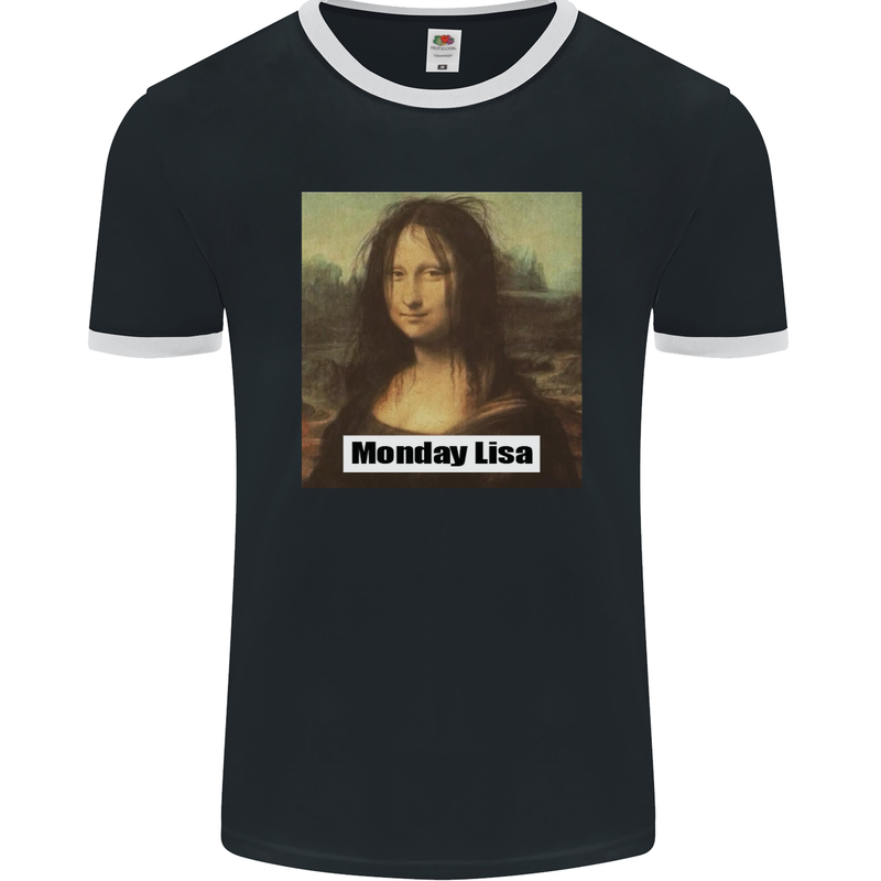 Mona Lisa Parody Monday Lisa Mens Ringer T-Shirt FotL Black/White