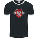 Poland Flag Gym Ripped Torn Polish Polska Mens Ringer T-Shirt FotL Black/White