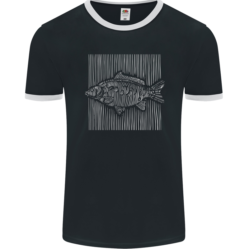 Carp Lines Fishing Fisherman Fish Angling Mens Ringer T-Shirt FotL Black/White