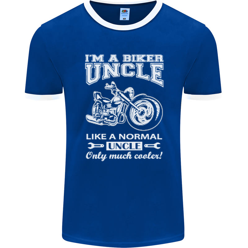 Biker Uncle Like a Normal Uncle's Day Funny Mens Ringer T-Shirt FotL Royal Blue/White