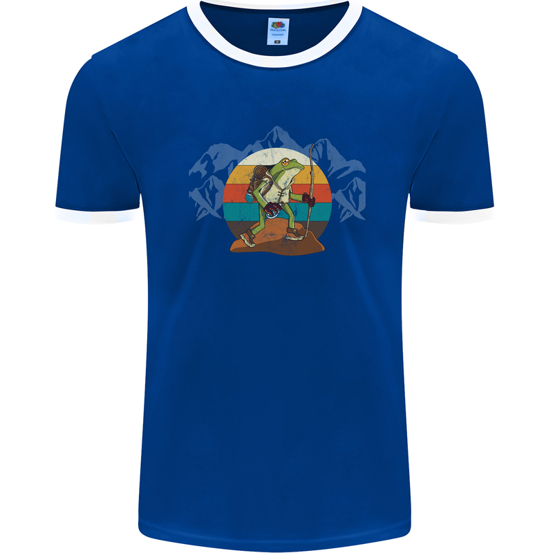 A Frog Hiking in the Mountains Trekking Mens Ringer T-Shirt FotL Royal Blue/White