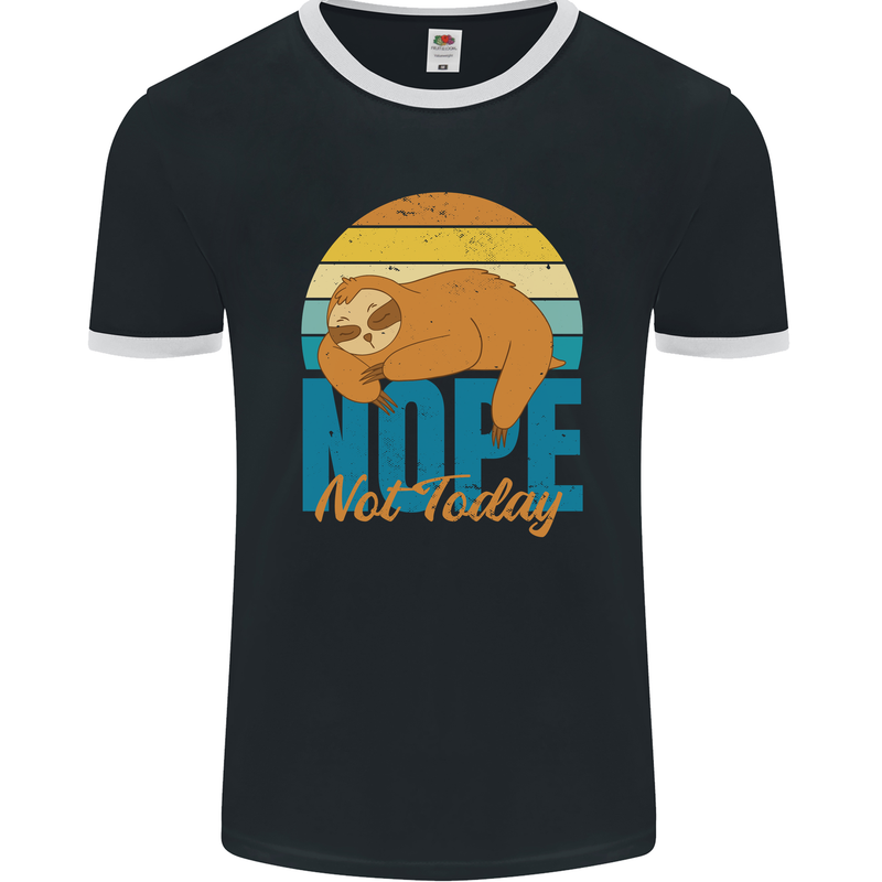 Sloth Nope Not Today Funny Lazy Mens Ringer T-Shirt FotL Black/White