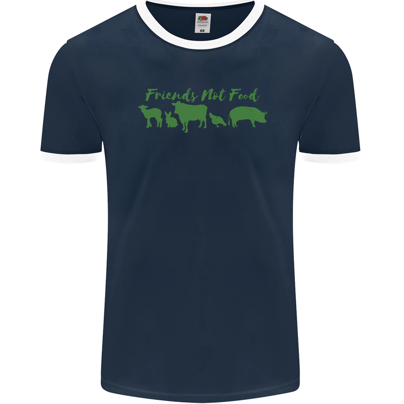 Animals Are Friends Not Food Vegan Mens Ringer T-Shirt FotL Navy Blue/White