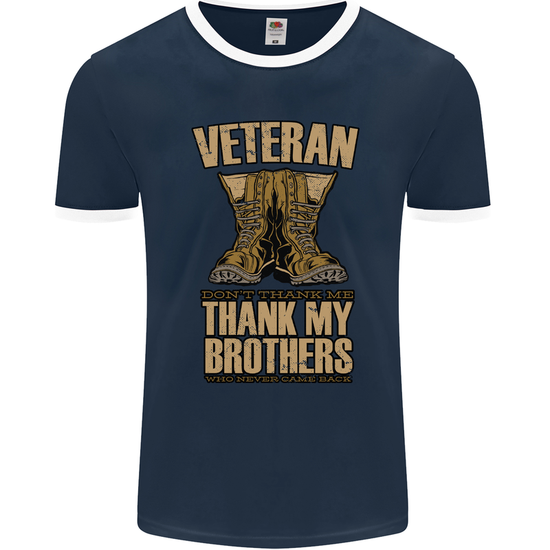 Veteran Boots British Army Marines Paras Mens Ringer T-Shirt FotL Navy Blue/White