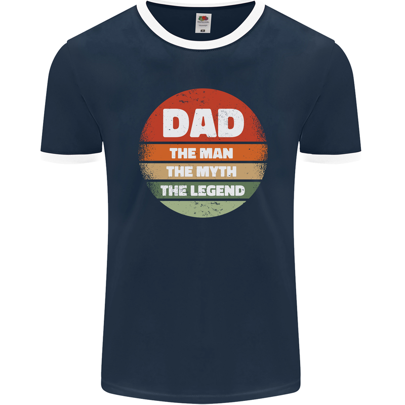 Father's Day Dad  the Man Myth Legend Funny Mens Ringer T-Shirt FotL Navy Blue/White