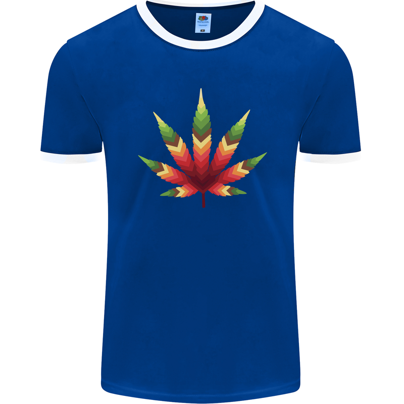 Cannabis Leaf Weed Drugs Marijuana Weed Mens Ringer T-Shirt FotL Royal Blue/White