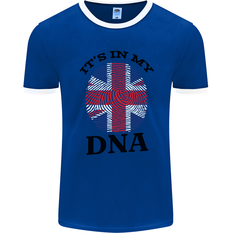 Britain Its in My DNA Funny Union Jack Flag Mens Ringer T-Shirt FotL Royal Blue/White