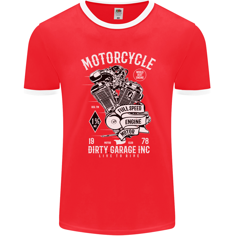 Motorcycle Dirty Garage Motorcycle Biker Mens Ringer T-Shirt FotL Red/White