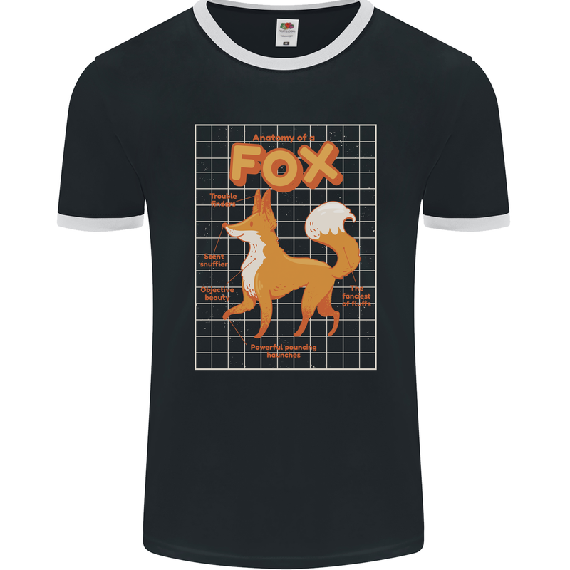 Anatomy of a Fox Funny Foxes Mens Ringer T-Shirt FotL Black/White