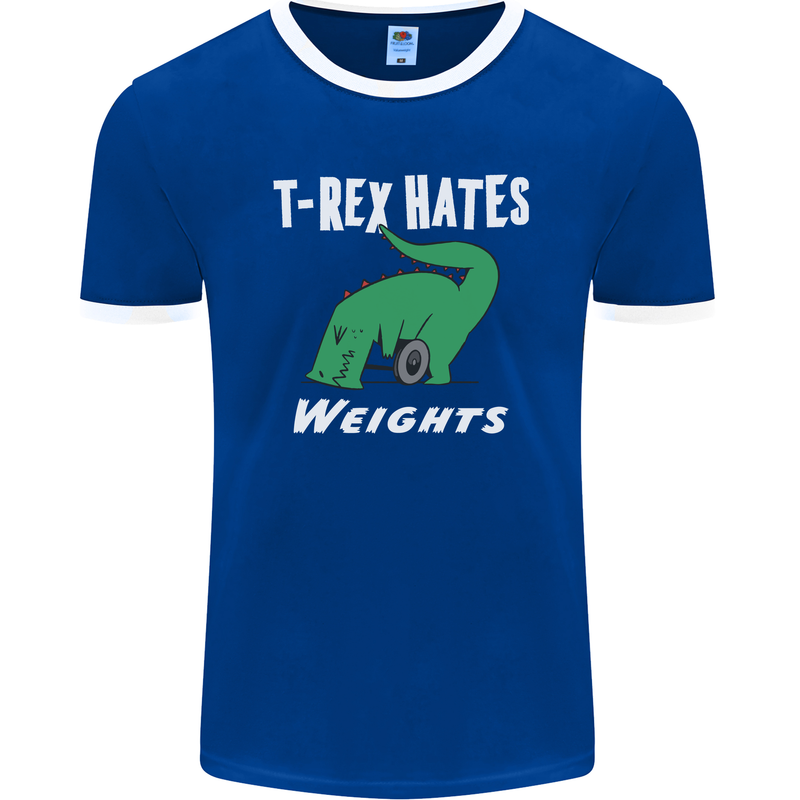 T-Rex Hates Weights Funny Gym Training Top Mens Ringer T-Shirt FotL Royal Blue/White