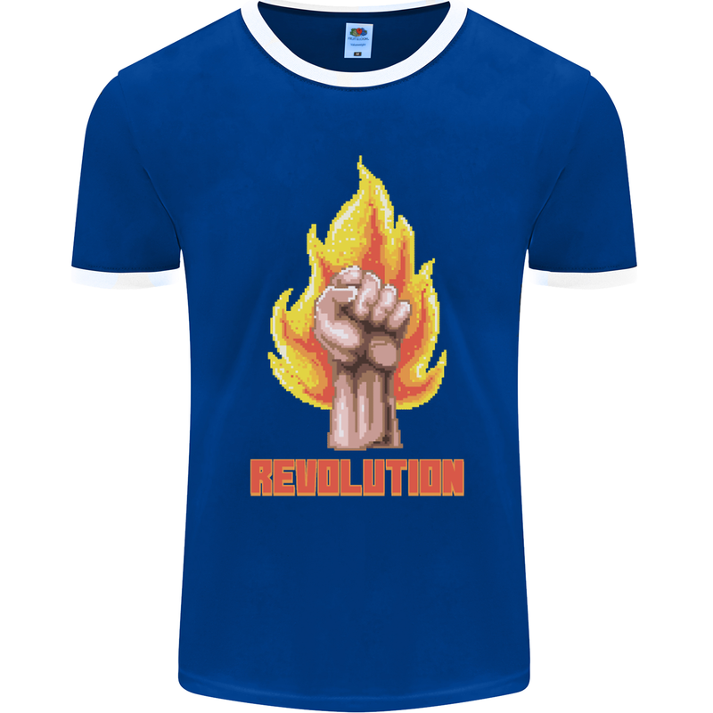 Pixelated Revolution Anarchy Anarchist 99% Mens Ringer T-Shirt FotL Royal Blue/White