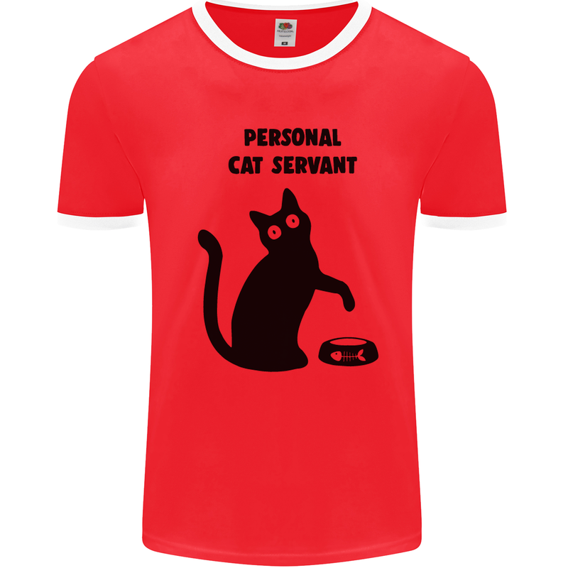 Personal Cat Servant Funny Pet Mens White Ringer T-Shirt Red/White