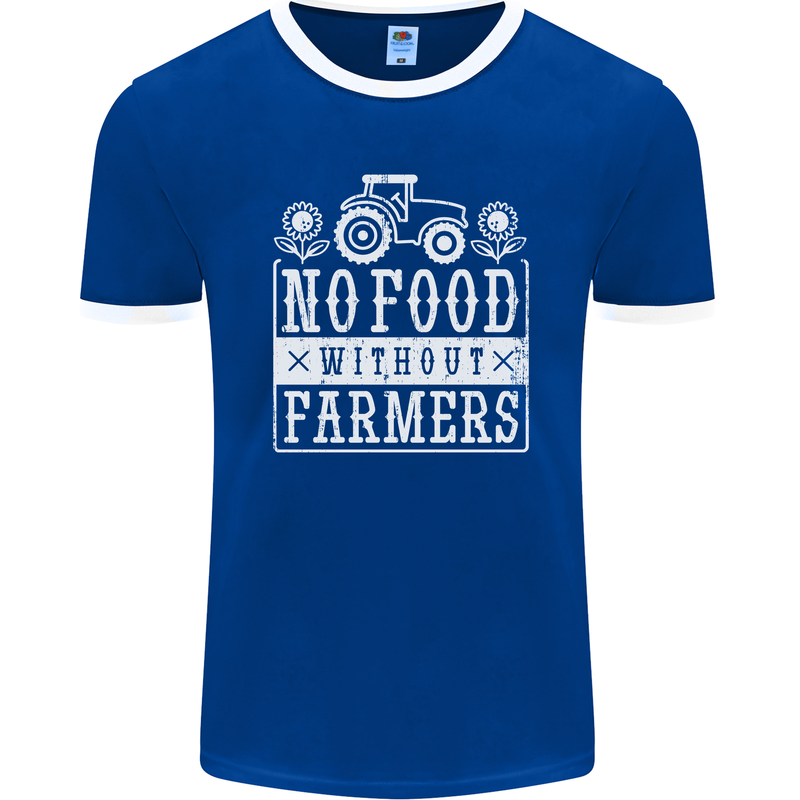 No Food Without Farming Farmers Mens Ringer T-Shirt FotL Royal Blue/White