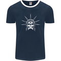 Statue of Liberty Skull USA Gothic Biker Mens Ringer T-Shirt FotL Navy Blue/White