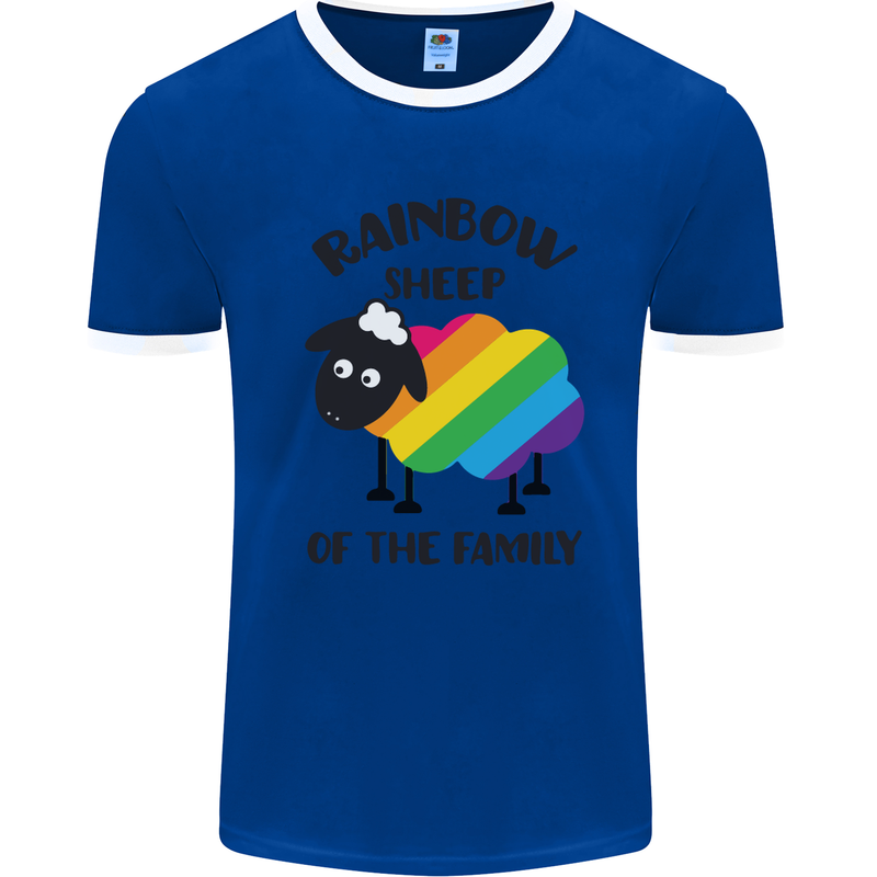 Rainbow Sheep Funny LGBT Gay Pride Day Mens White Ringer T-Shirt Royal Blue/White