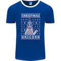 Funny Christmas Unicorn Pattern Mens Ringer T-Shirt FotL Royal Blue/White