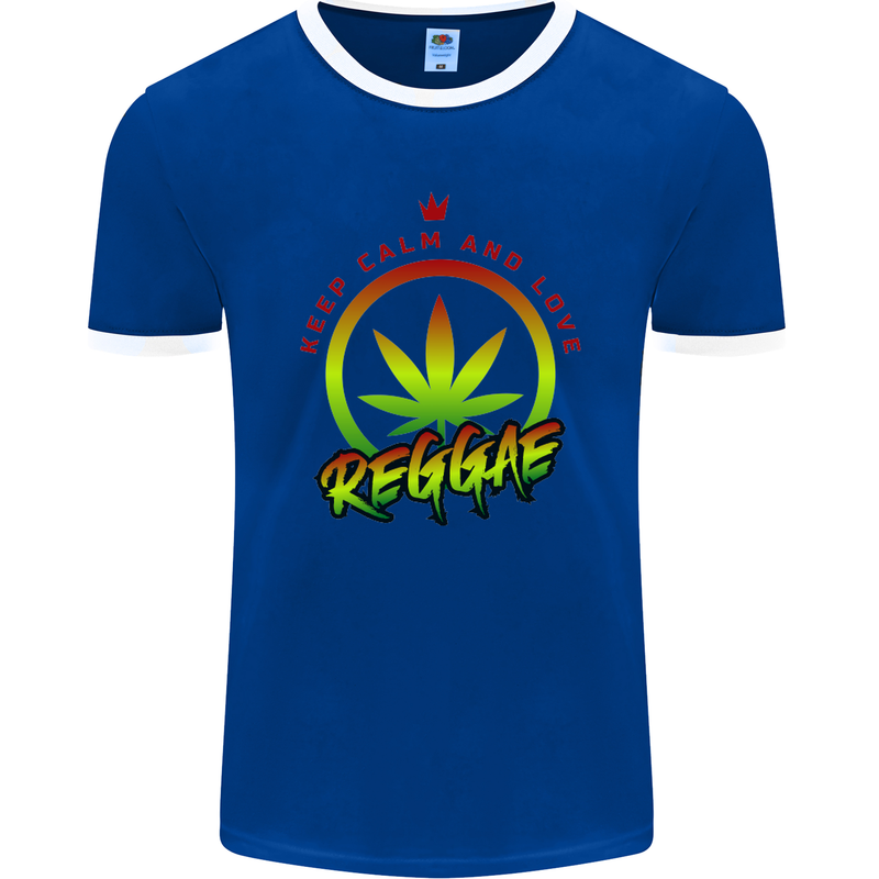Keep Calm and Love Reggae Music Mens Ringer T-Shirt FotL Royal Blue/White