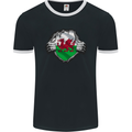 Welsh Flag St Davids Day Ripped Gym Wales Mens Ringer T-Shirt FotL Black/White