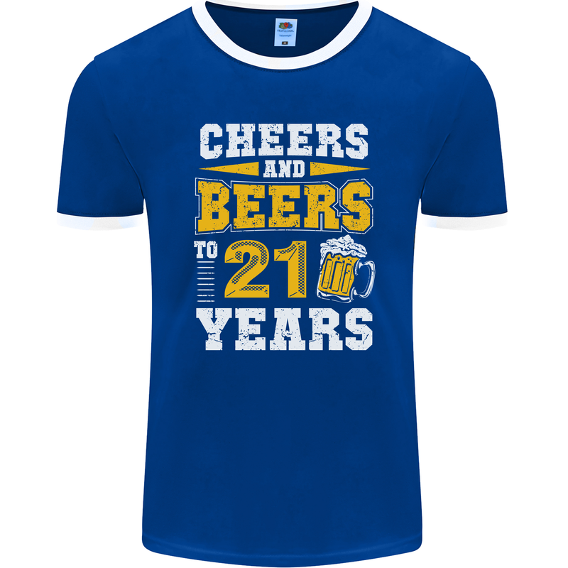 21st Birthday 21 Year Old Funny Alcohol Mens Ringer T-Shirt FotL Royal Blue/White