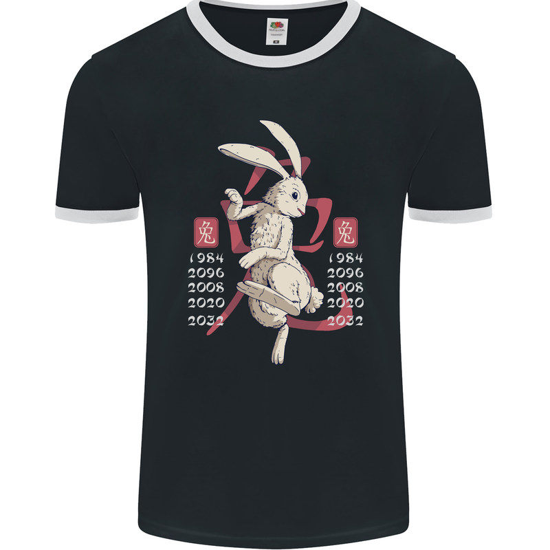 Chinese Zodiac Shengxiao Year of the Rabbit Mens Ringer T-Shirt FotL Black/White