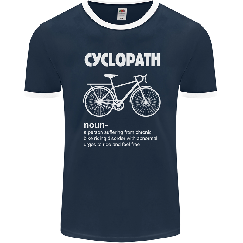 Cyclopath Funny Cycling Bicycle Cyclist Mens Ringer T-Shirt FotL Navy Blue/White