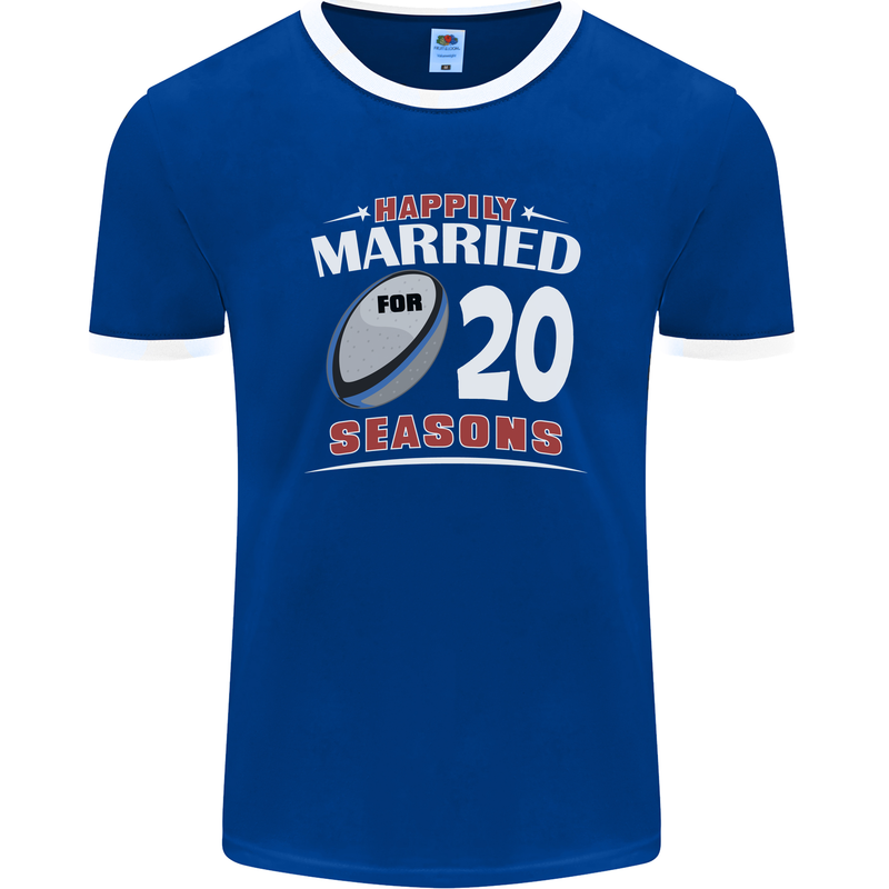 20 Year Wedding Anniversary 20th Rugby Mens Ringer T-Shirt FotL Royal Blue/White