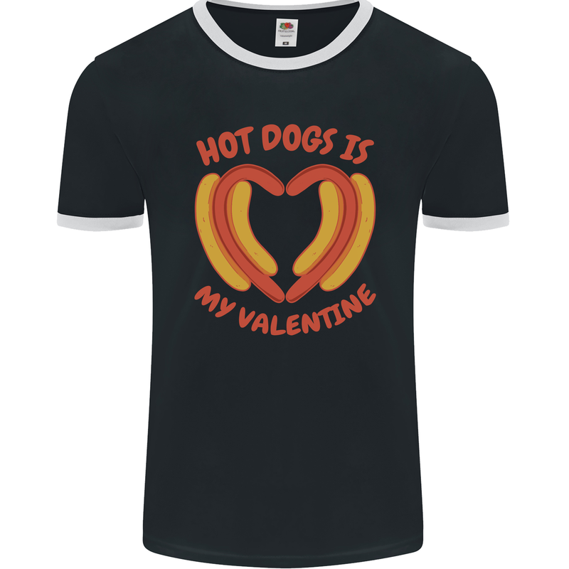 Hot Dog Anti Valentines Day Single Funny Mens Ringer T-Shirt FotL Black/White