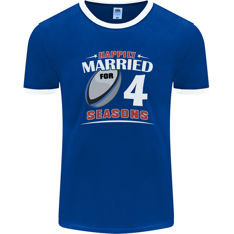 4 Year Wedding Anniversary 4th Rugby Mens Ringer T-Shirt FotL Royal Blue/White