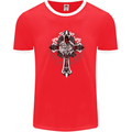 Steampunk Cross Gothic Heavy Metal Biker Mens Ringer T-Shirt FotL Red/White