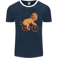 Cycling A Lion Riding a Bicycle Mens Ringer T-Shirt FotL Navy Blue/White