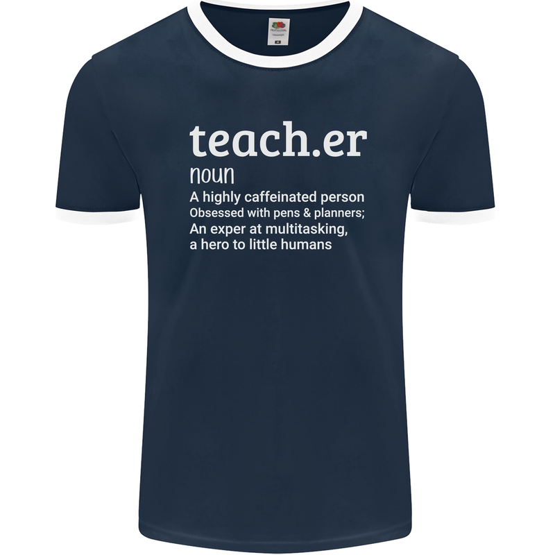 Teacher Maths English Science Sport Funny Mens Ringer T-Shirt FotL Navy Blue/White