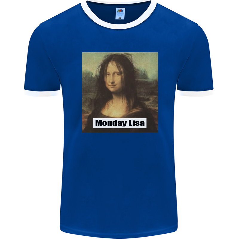Mona Lisa Parody Monday Lisa Mens Ringer T-Shirt FotL Royal Blue/White
