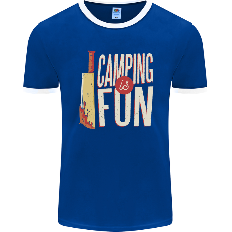 Camping is Fun Funny Murder Halloween Mens Ringer T-Shirt FotL Royal Blue/White