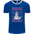 Funny Christmas Unicorn Mens Ringer T-Shirt FotL Royal Blue/White